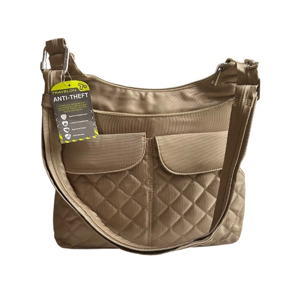 Travelon Handbags - Travelon Anti- Theft RFID Blocking Crossbody Unisex Bag in Tan